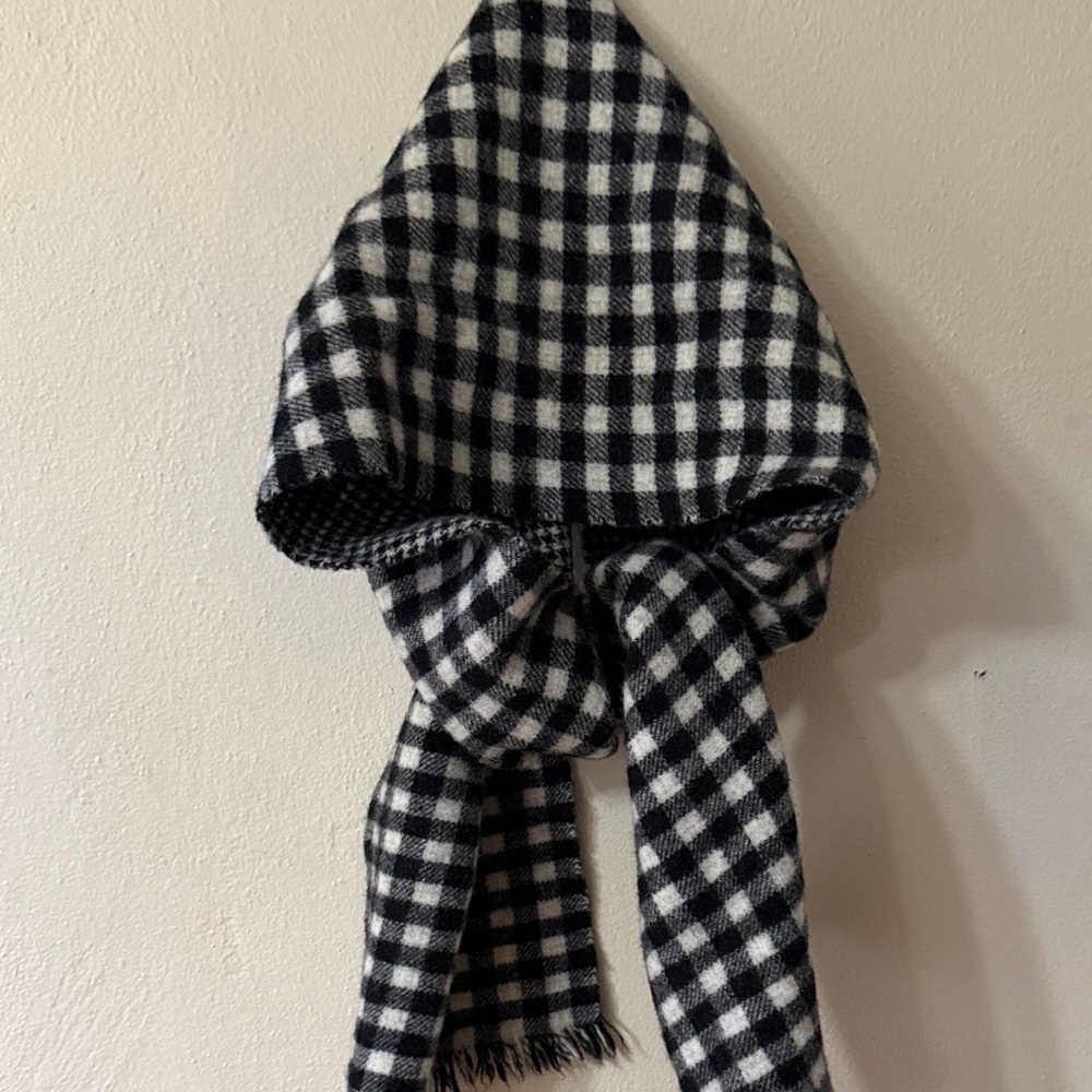 J. Crew Classic Black and White Wool Plaid Scarf
